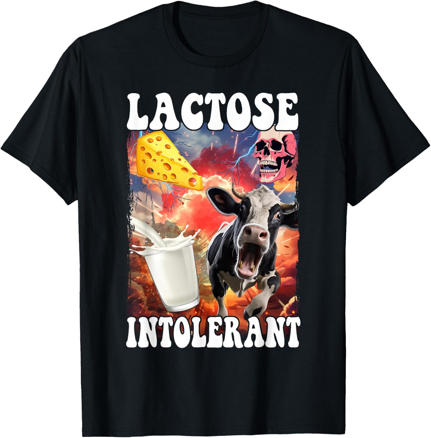 Laktose Intolerant Meme Milch Laktoseintoleranz - , Schwarz, S - Cartoon Meme Design, Klassische Passform, Kurzarm, Crew-Kragen, Laktoseintoleranz Humor T-Shirt - T-Shirt | Black