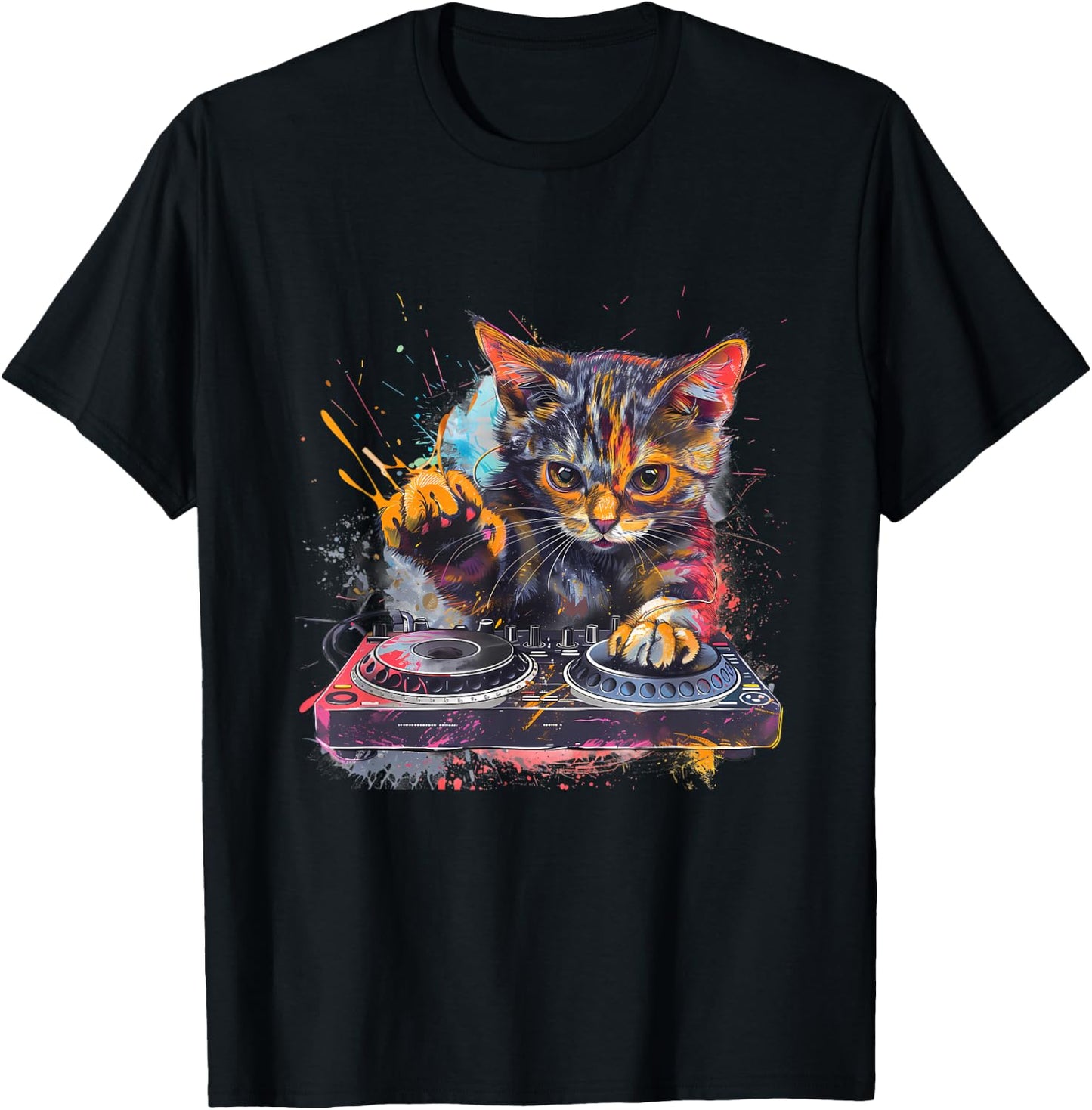 DJ Cat Turntable DJ Cat EDM Artwork House Music Beatmaker T-Shirt - T-Shirt | Black