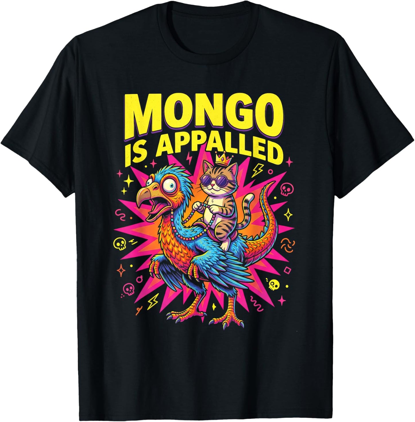 Mongo is Appalled Funny Cat Riding Dinosaur Meme T-Shirt - T-Shirt | Black
