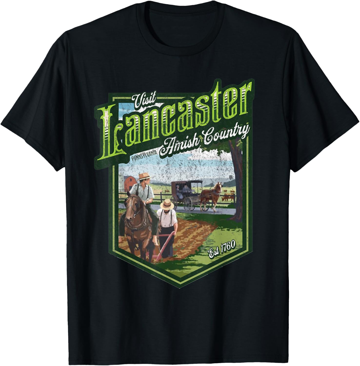 Visit Lancaster Pennsylvania Amish Country Est 1760 Logo T-Shirt - T-Shirt | Black