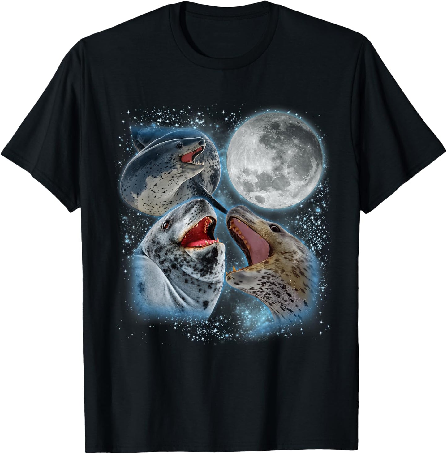 Leopard Seal Lover Galaxy Moon Wild Animal Wildlife Ocean T-Shirt - T-Shirt | Black