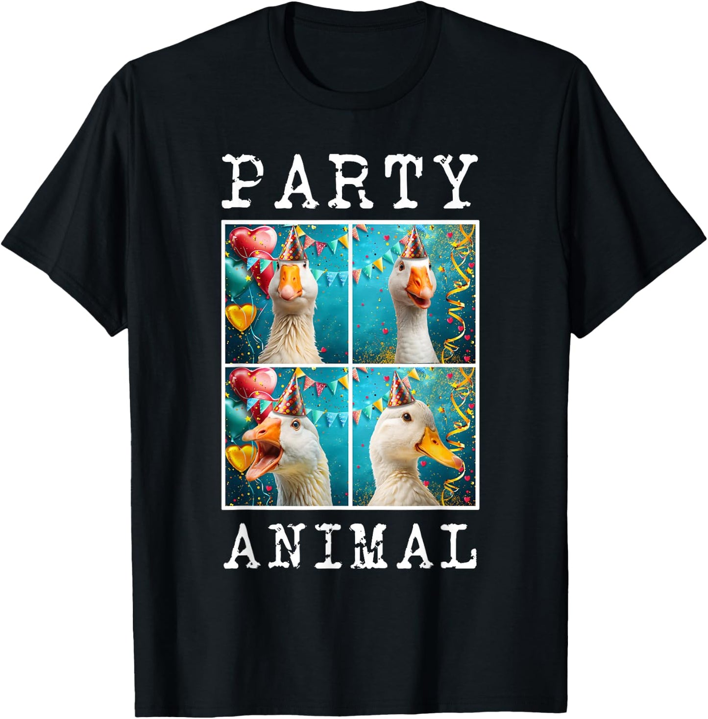 Ducks Face Colorful Farm Animal Party Hat Funny Duck Farming T-Shirt - T-Shirt | Black