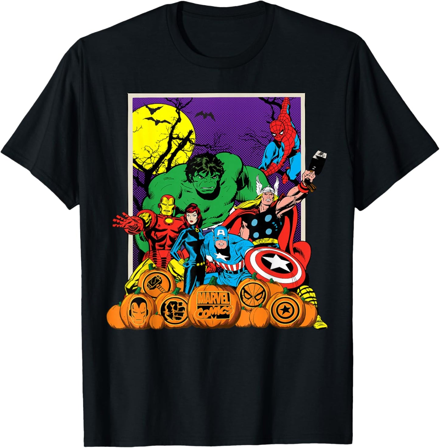 Marvel Heroes Pumpkin Patch Classic Retro Graphic T-Shirt - T-Shirt | Black