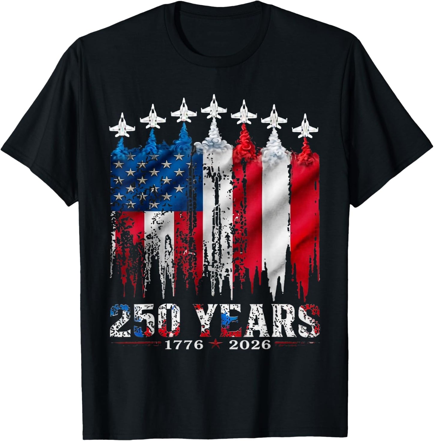 4th of July USA Flag 1776-2026 250 Years Anniversary T-Shirt - T-Shirt | Black