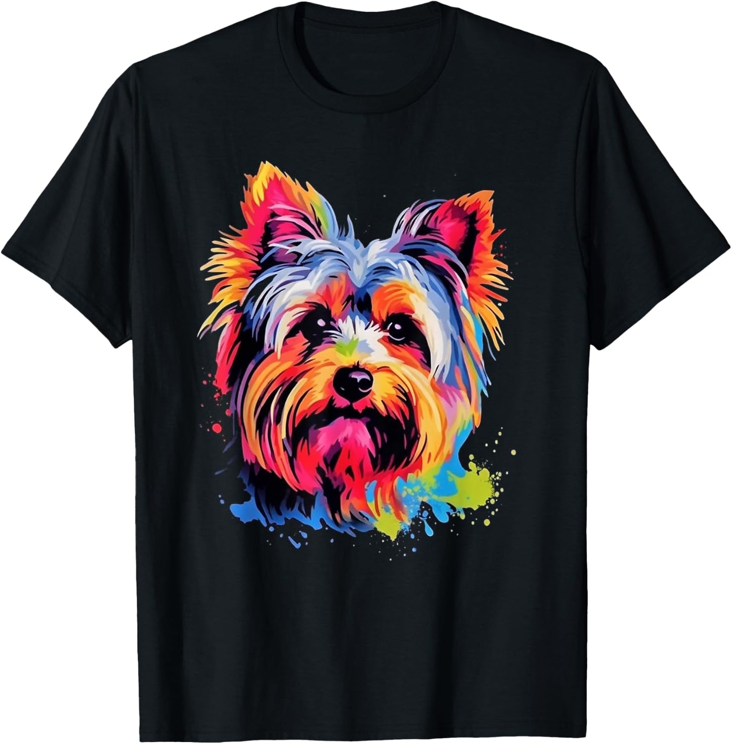 Colorful Pop Art Yorkshire Terrier Yorkie Lover Portrait T-Shirt - T-Shirt | Black