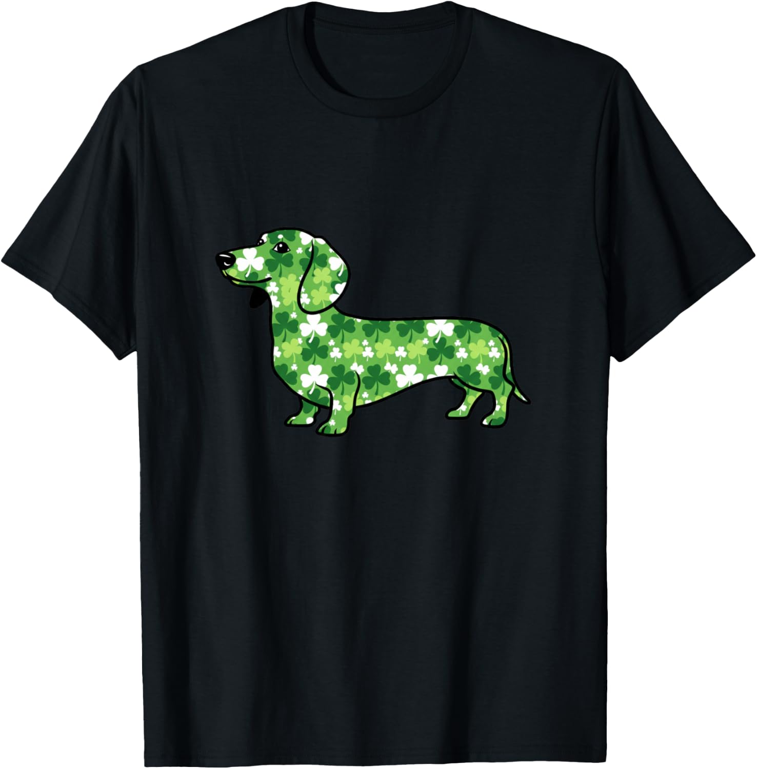 Dachshund Shamrock St Patricks Day Funny Dog T-Shirt - T-Shirt | Black