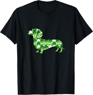 Dachshund Shamrock St Patricks Day Funny Dog T-Shirt - T-Shirt | Black