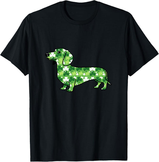 Dachshund Shamrock St Patricks Day Funny Dog T-Shirt - T-Shirt | Black