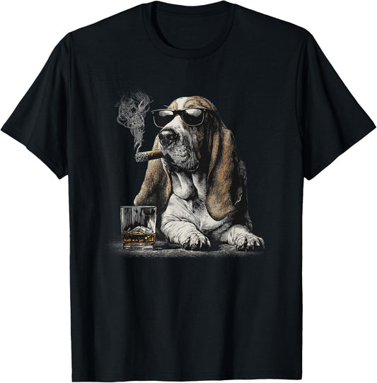 Basset Hound Dad Dog Sunglasses Father's Day Family T-Shirt - T-Shirt | Black