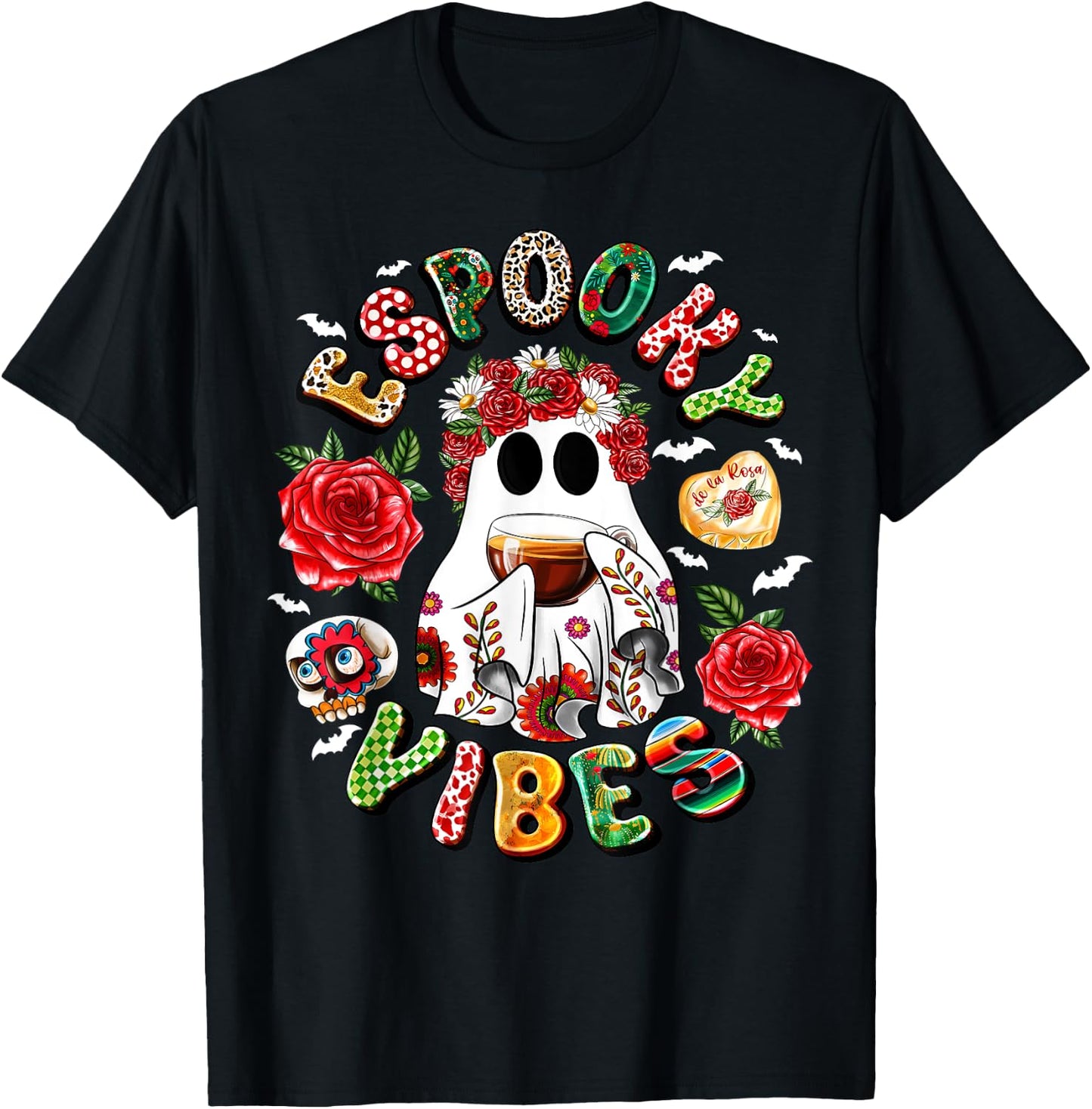 Mexican Ghost Espooky Vibes Pantasmas Conchas And Cucuys T-Shirt - T-Shirt | Black