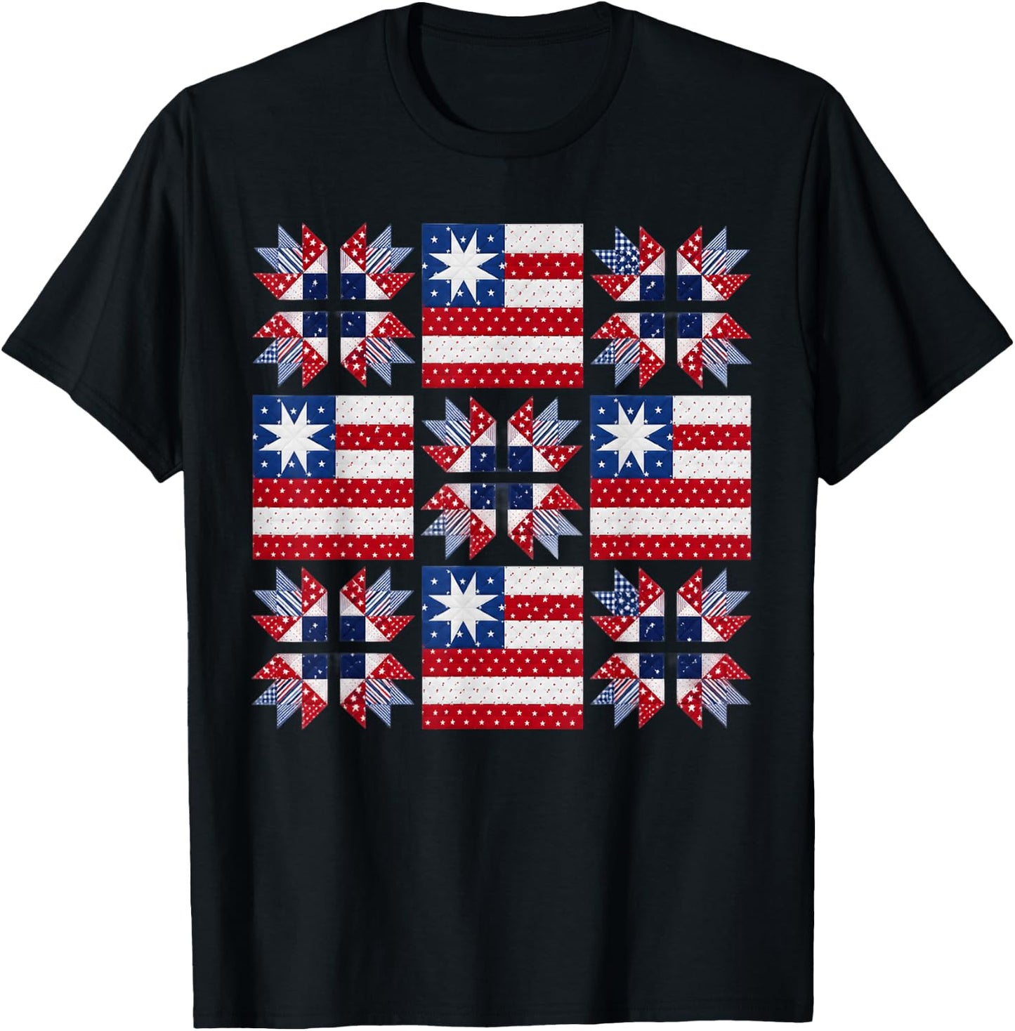 Patriotic Quilt Block American Quilter Sewing Craft Lover T-Shirt - T-Shirt | Black