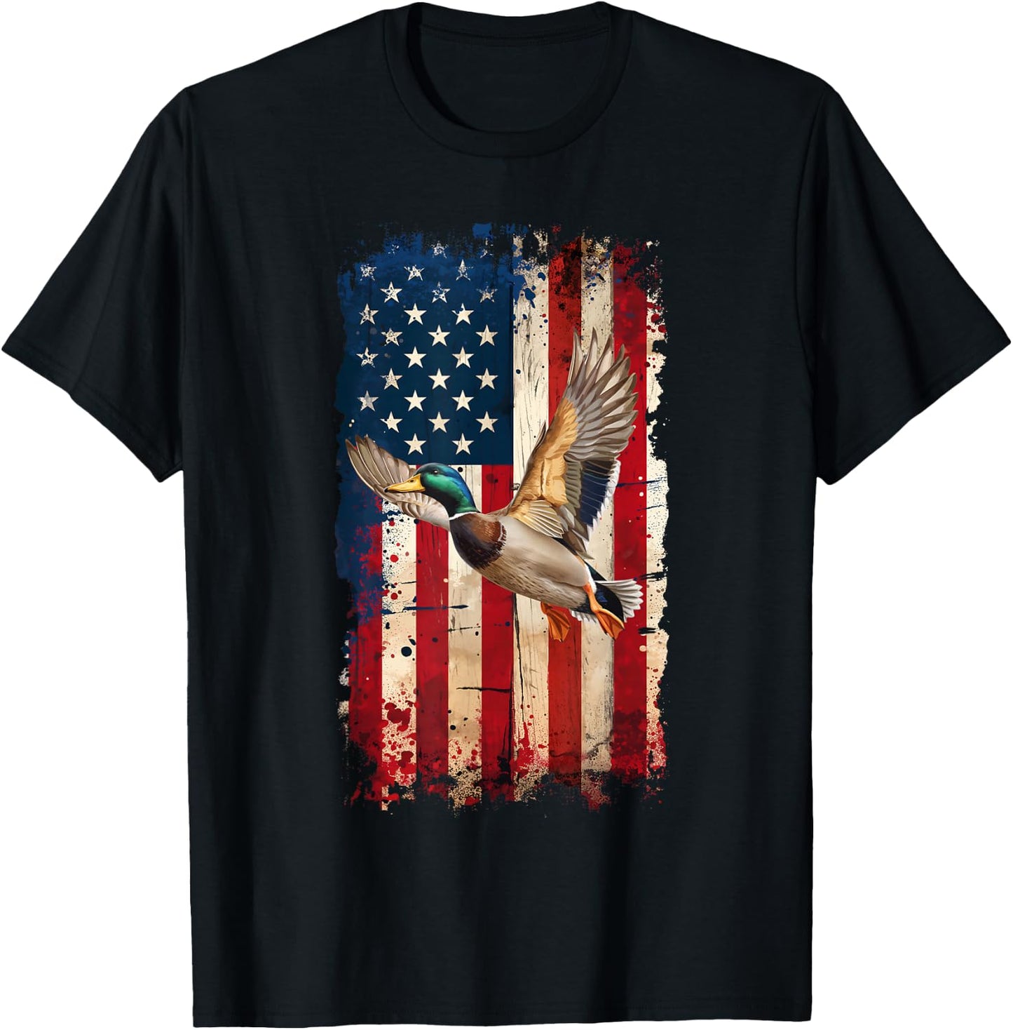 American Flag Duck Hunter Waterfowl Hunting T-Shirt - T-Shirt | Black