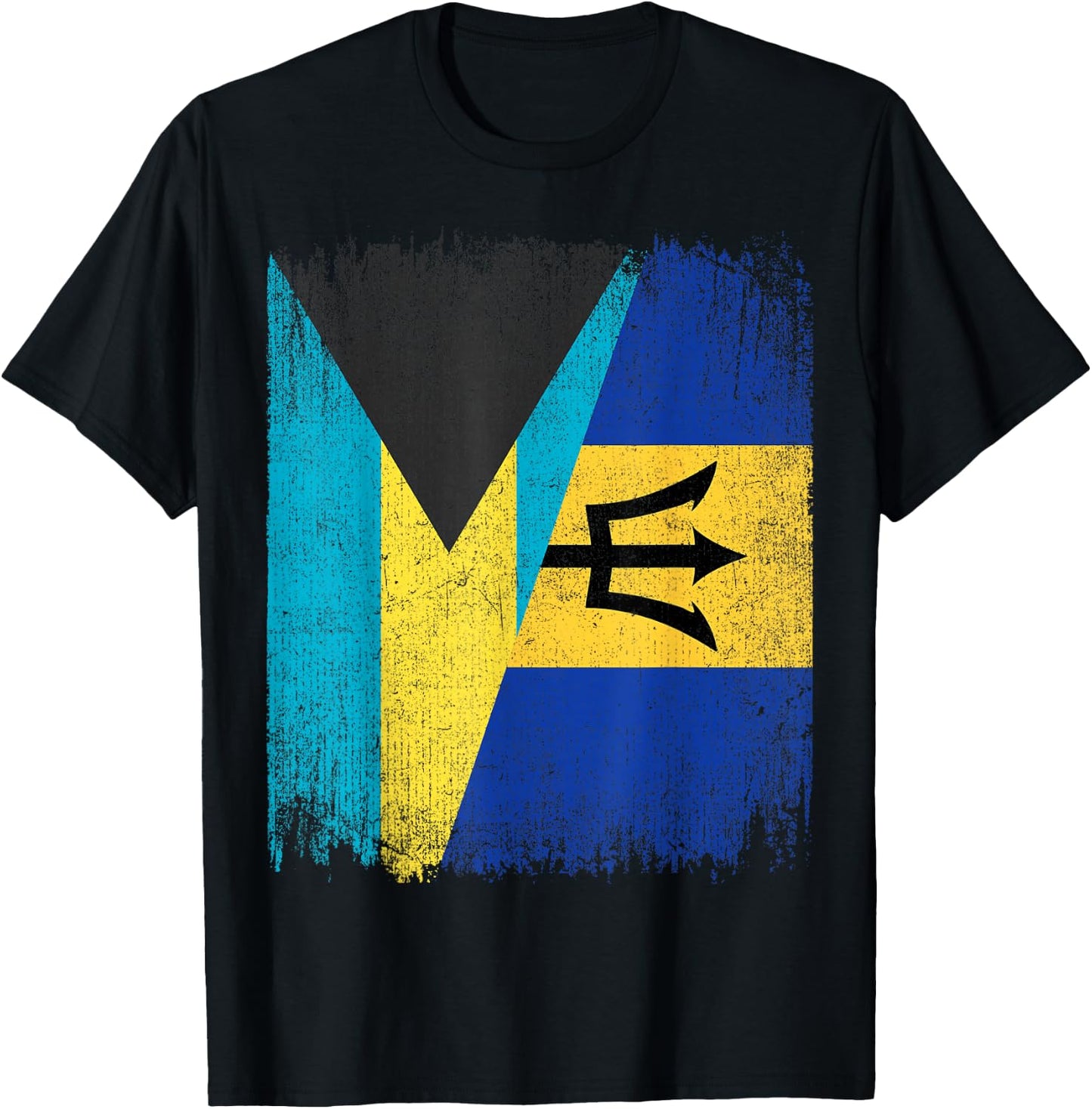 Half Bahamas Barbados Split Flag Bahamian Pride Roots T-Shirt - T-Shirt | Black