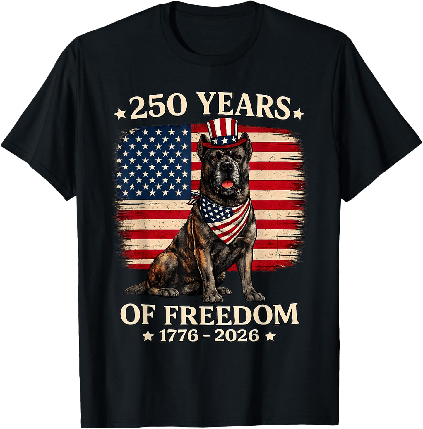 Cane Corso Dog 250 Years of Freedom USA Flag 4th July T-Shirt - T-Shirt | Black
