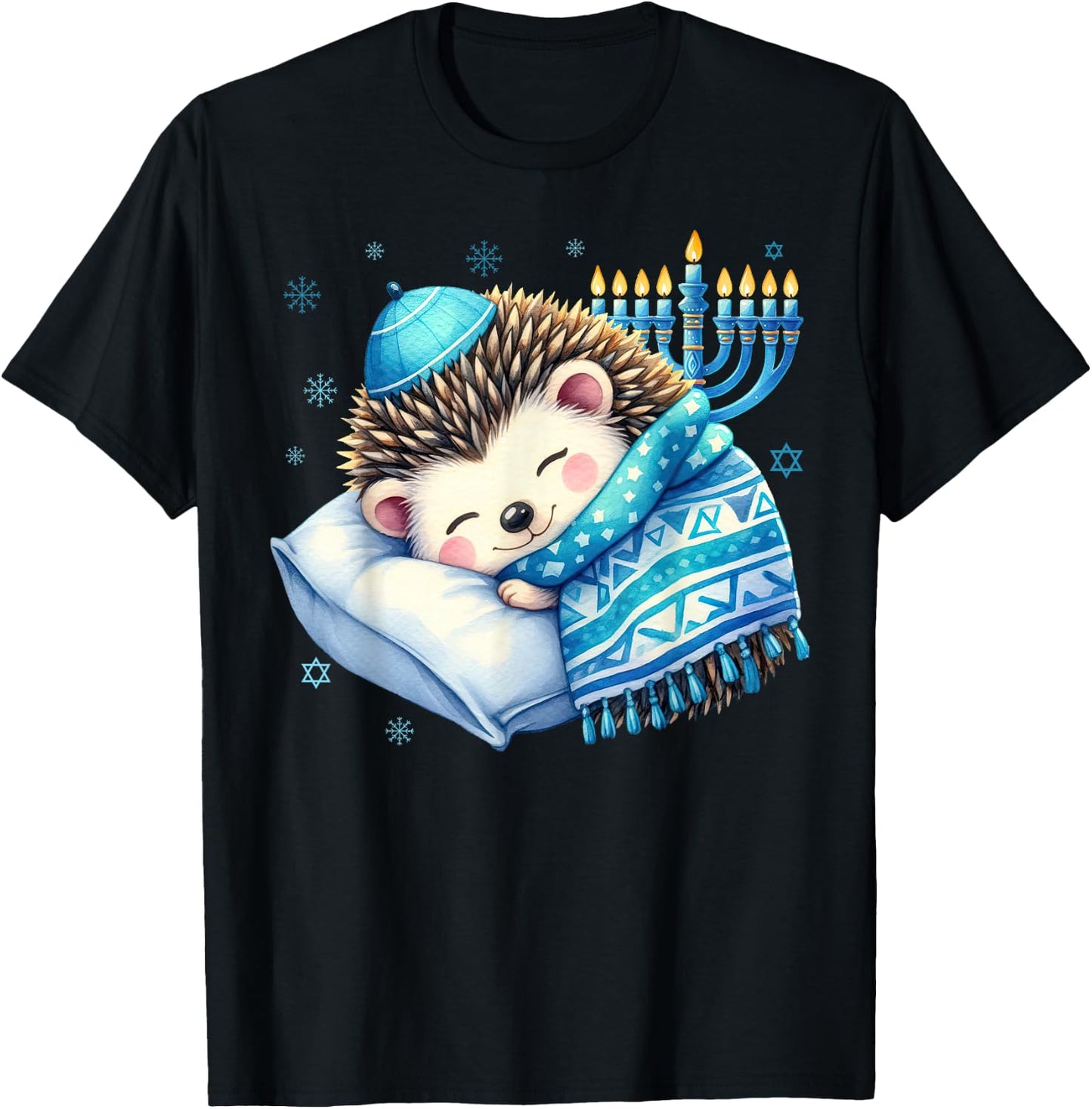Pretty Sleepy Jewish Pyjamas Hedgehog Hanukkah , Black, S T-Shirt - T-Shirt | Black