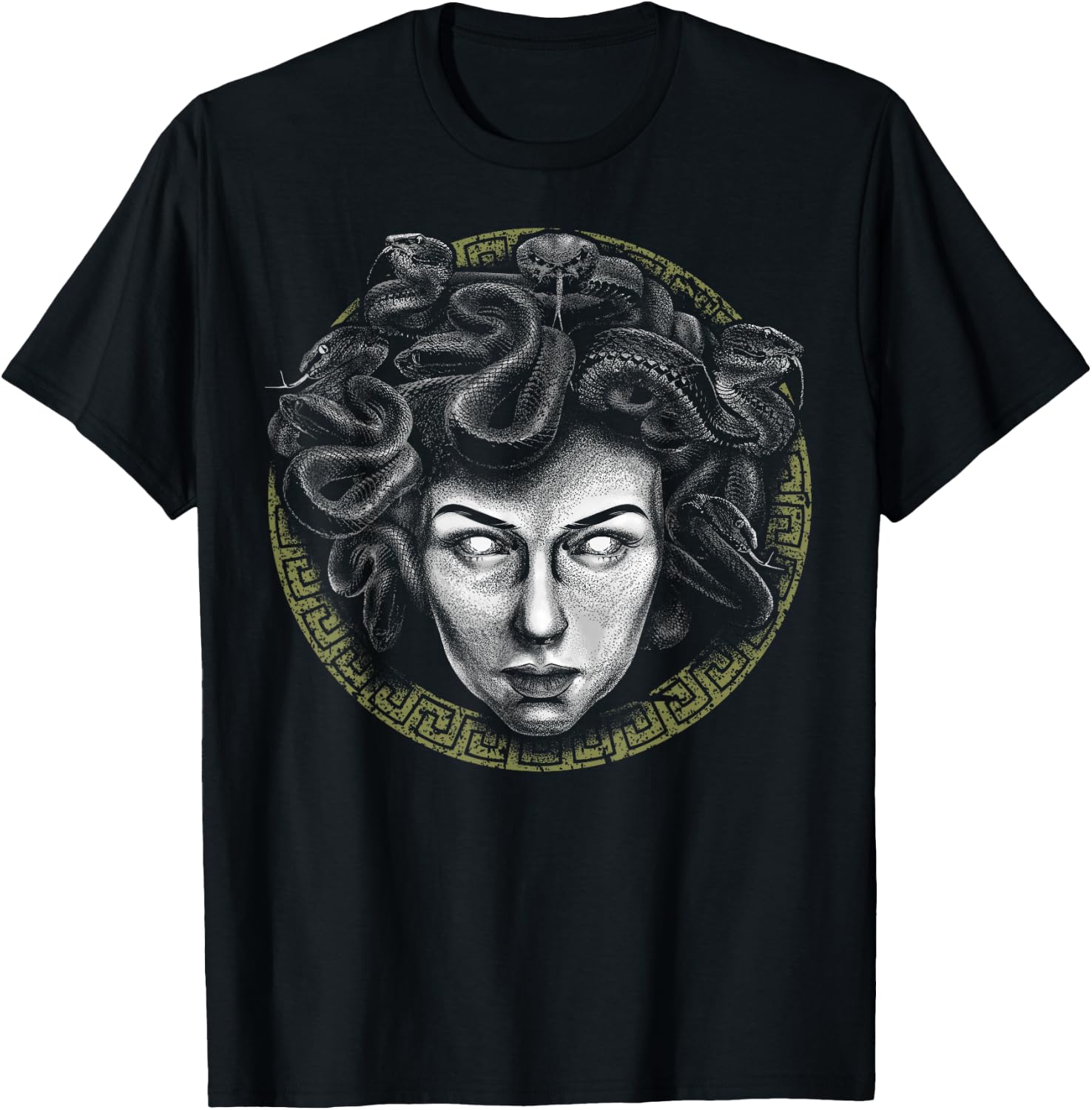 Medusa Head Face Greek Mythology Snake Goddess Mythologist T-Shirt - T-Shirt | Black