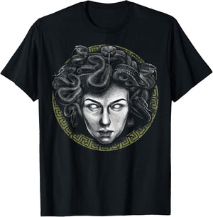 Medusa Head Face Greek Mythology Snake Goddess Mythologist T-Shirt - T-Shirt | Black