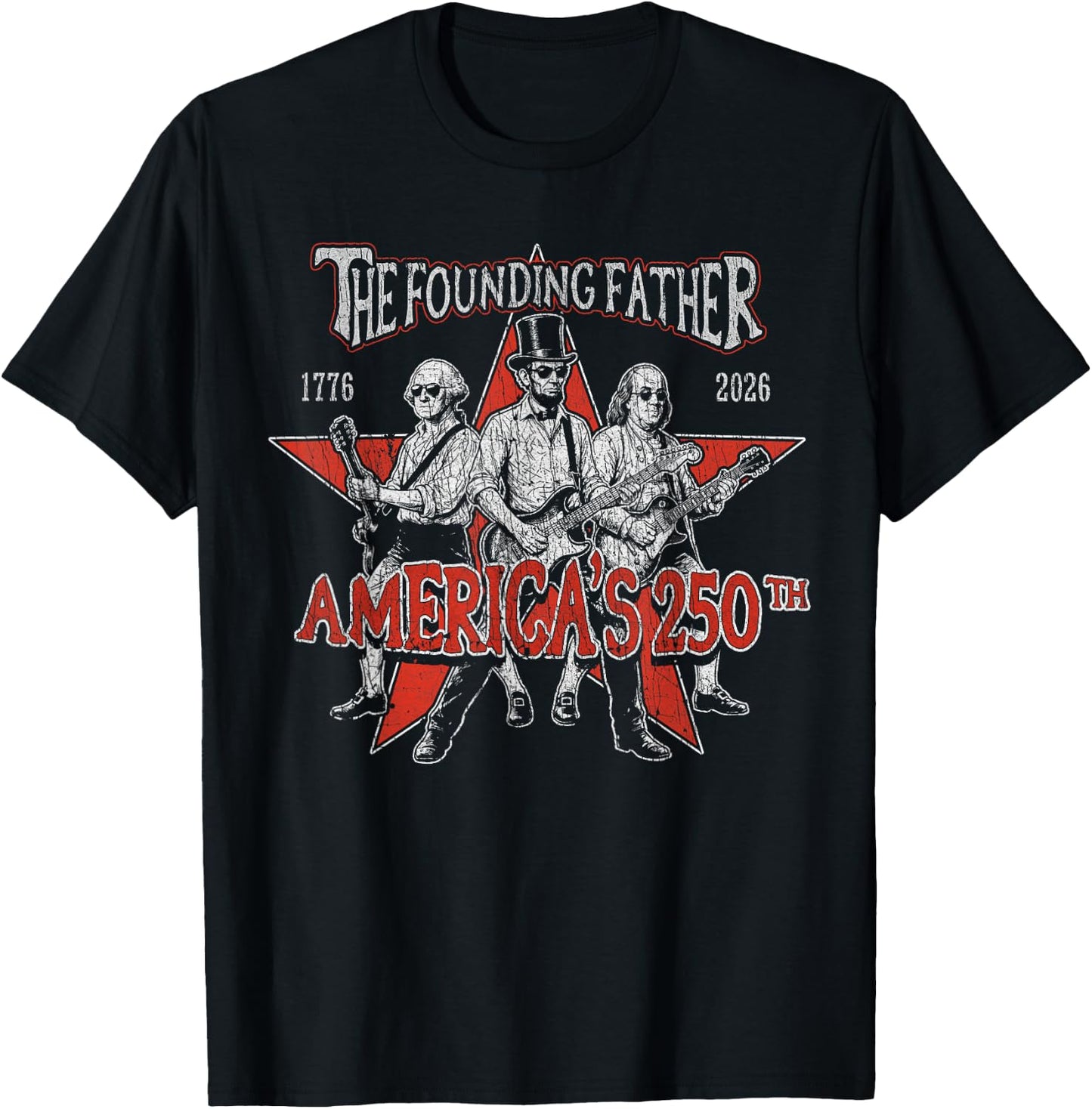 Americas Funny Founding Fathers Rock Band Vintage T-Shirt - T-Shirt | Black