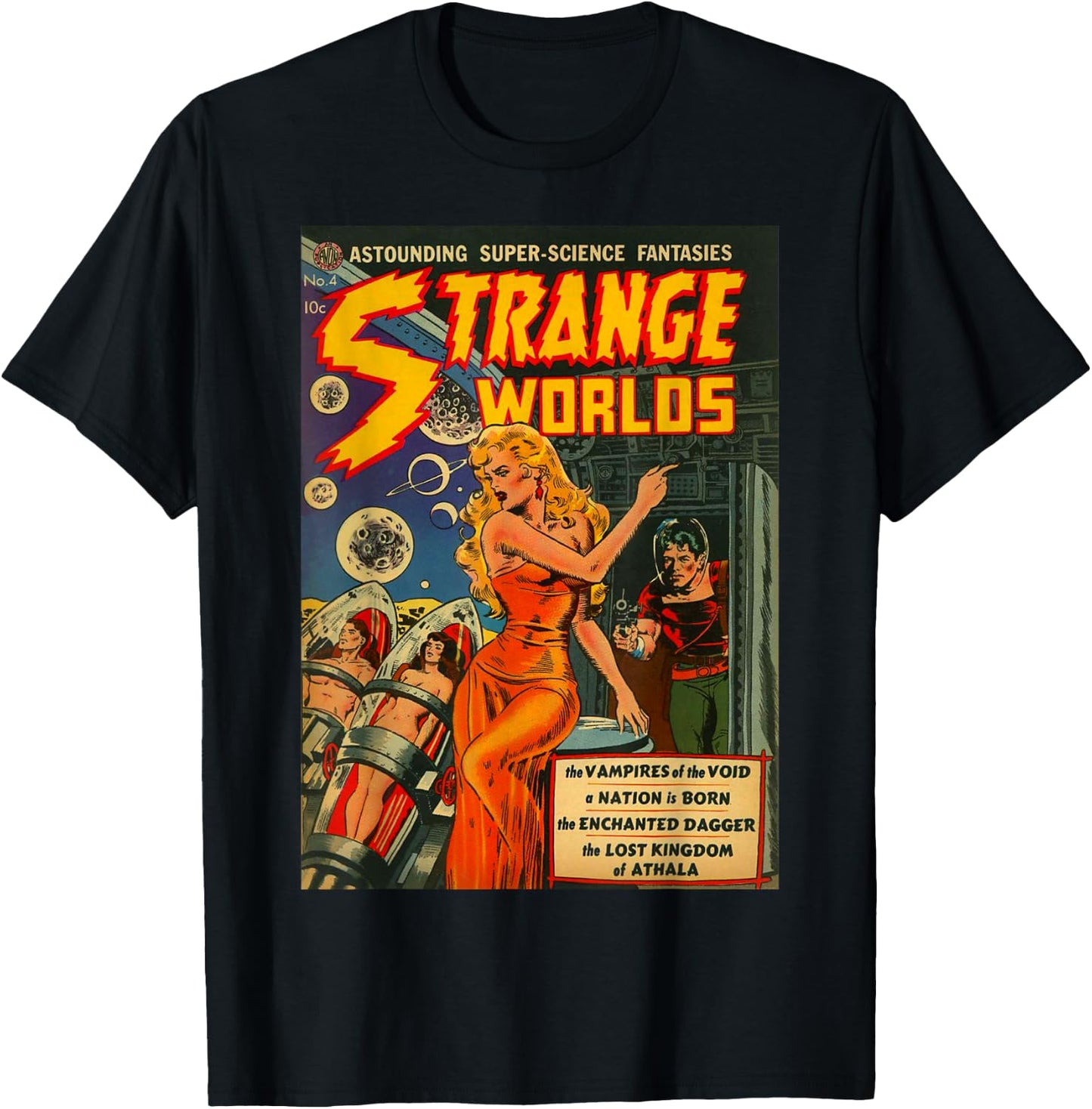 Sci Fi Pin Up Girl Science Fiction Vintage Horror Comic Book T-Shirt - T-Shirt | Black