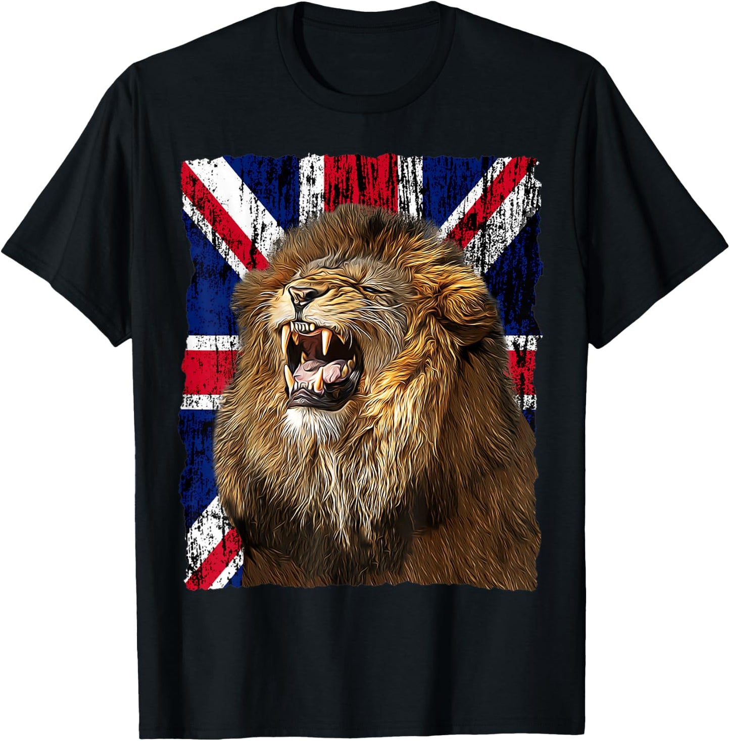 Patriotic Roaring Lion UK Flag Distressed United Kingdom T-Shirt - T-Shirt | Black