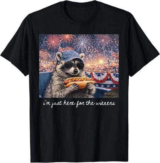 I'm Just Here for The Wieners Vintage Raccoon 4th of July T-Shirt - T-Shirt | Black
