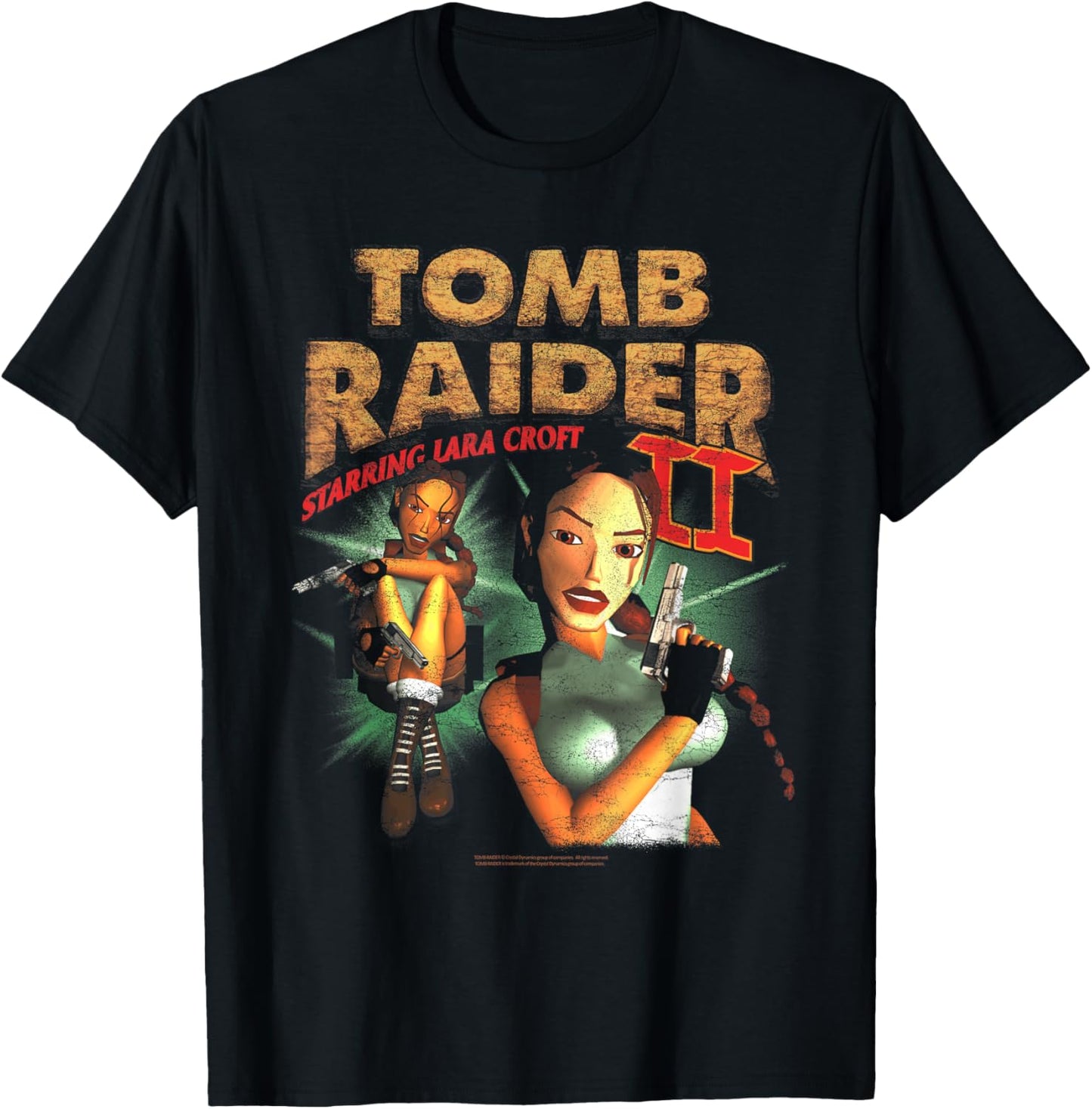 Tomb Raider II Staring Lara Croft Vintage Collage Video Game T-Shirt - T-Shirt | Black