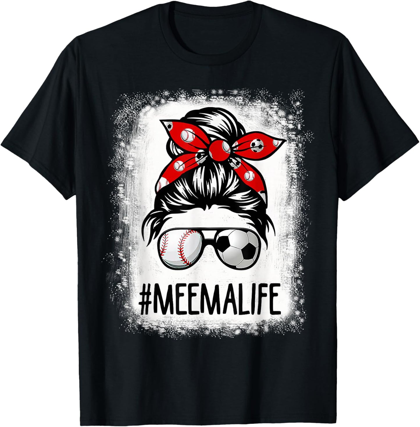 Bleached Meema Life Soccer Messy Bun Baseball Game Day T-Shirt - T-Shirt | Black