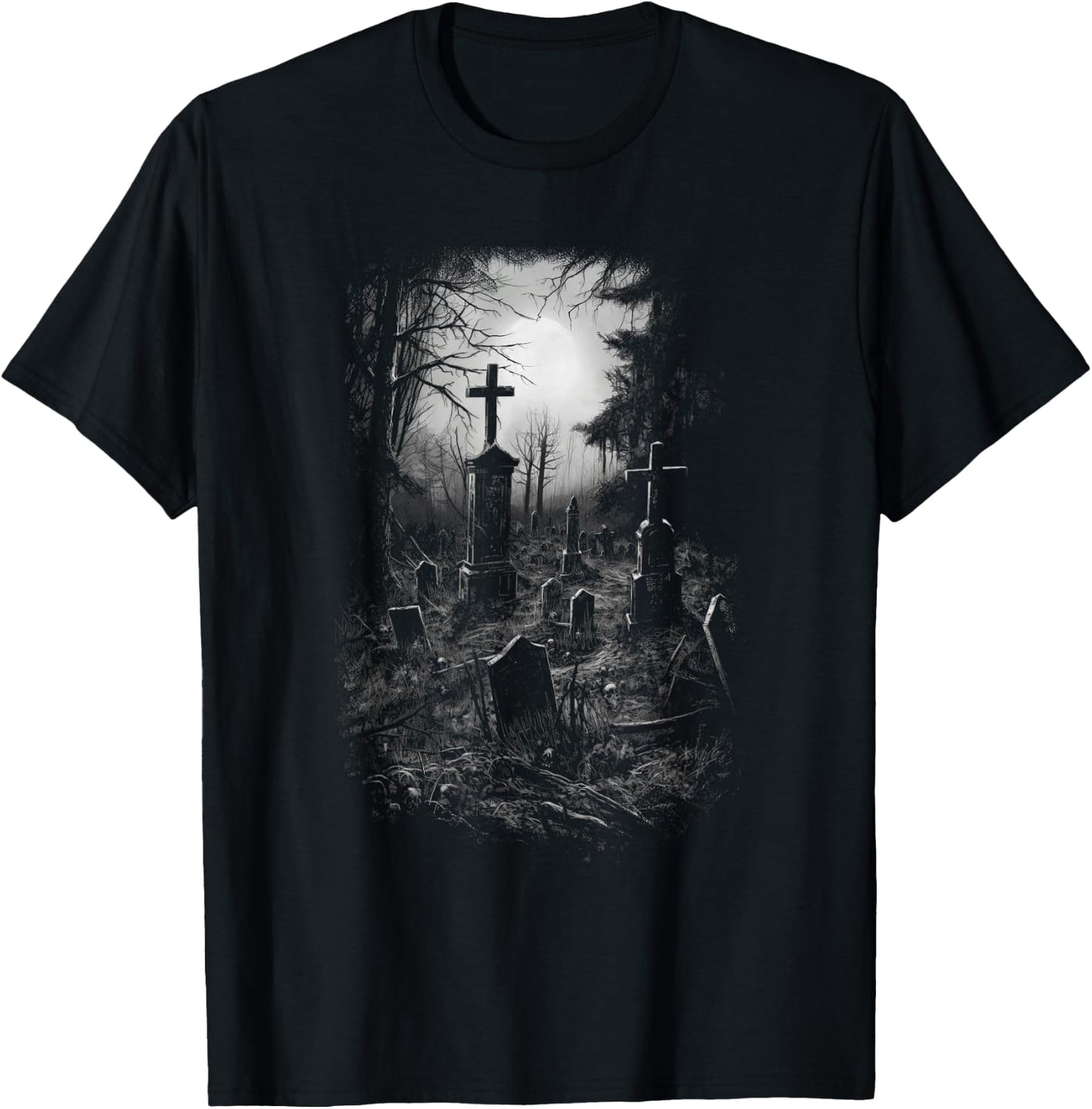 Cemetery Gothic Gravestone Halloween Ghost Dark T-Shirt - T-Shirt | Black