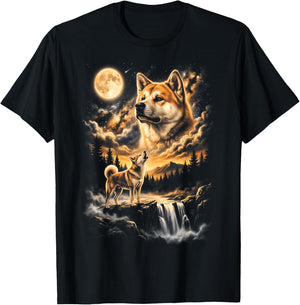 Akita Howling to The Moon T-Shirt - T-Shirt | Black