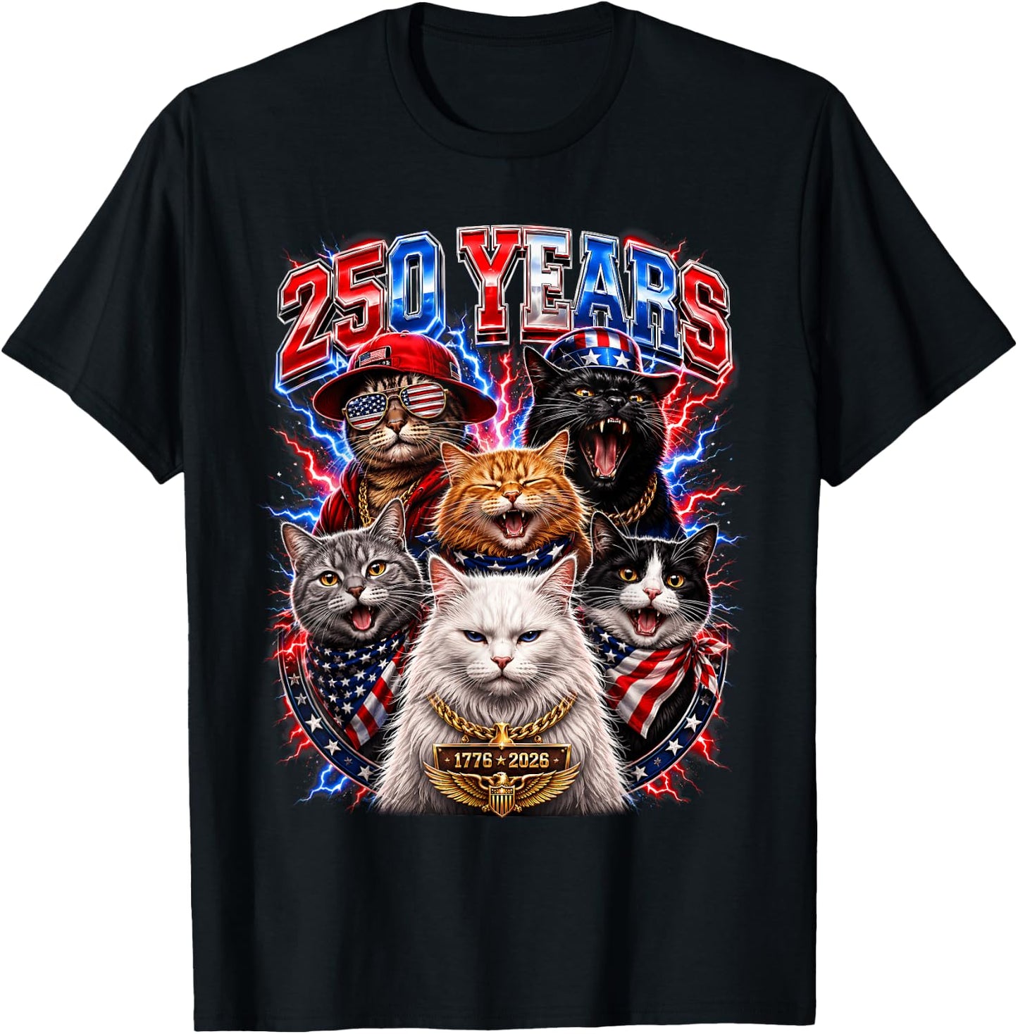 America 250th Anniversary USA Cat 4th of July Patriotic Kids T-Shirt - T-Shirt | Black