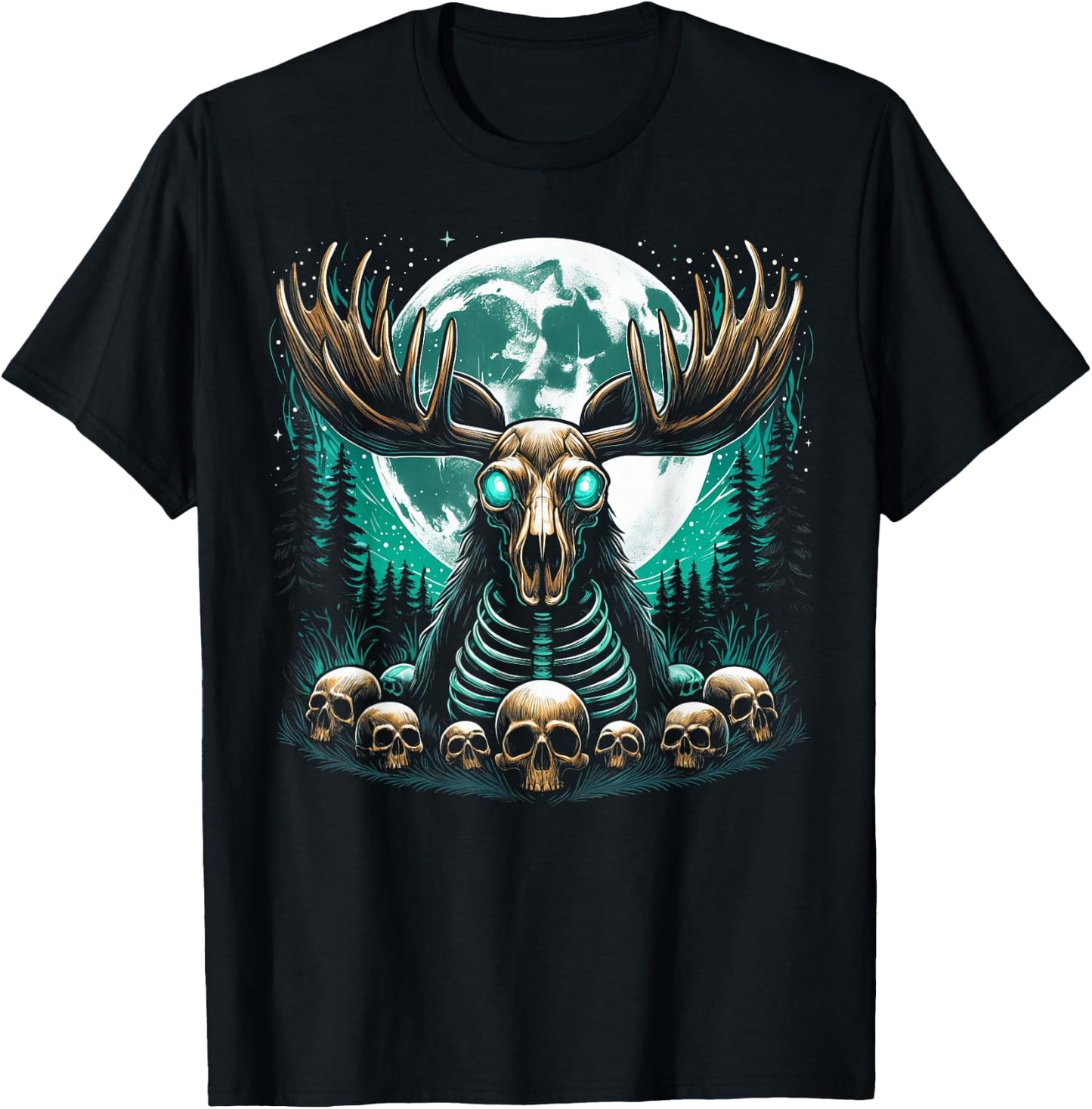 Cool Moose Skeleton Halloween Christmas Birthday T-Shirt - T-Shirt | Black