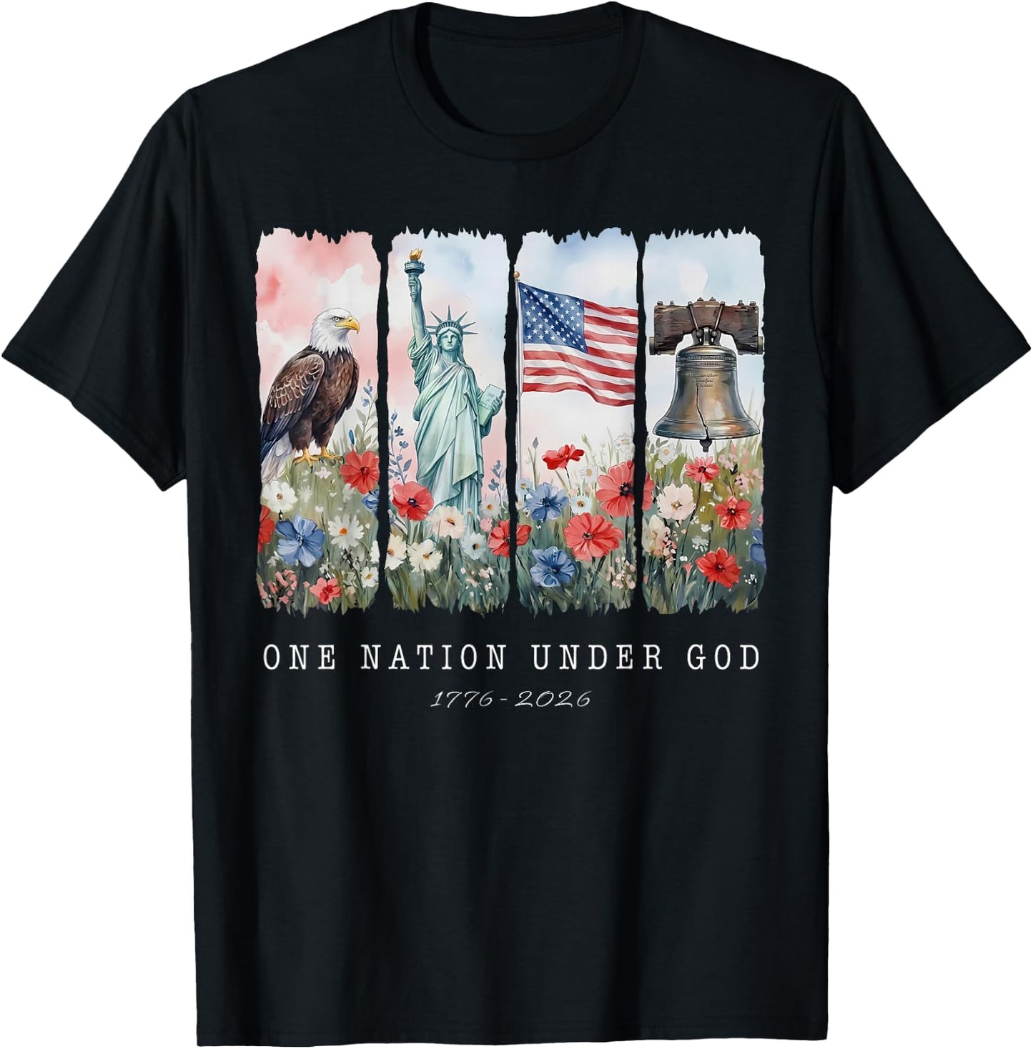 One Nation Under God Christian Wildflower 250th Women Girls T-Shirt - T-Shirt | Black
