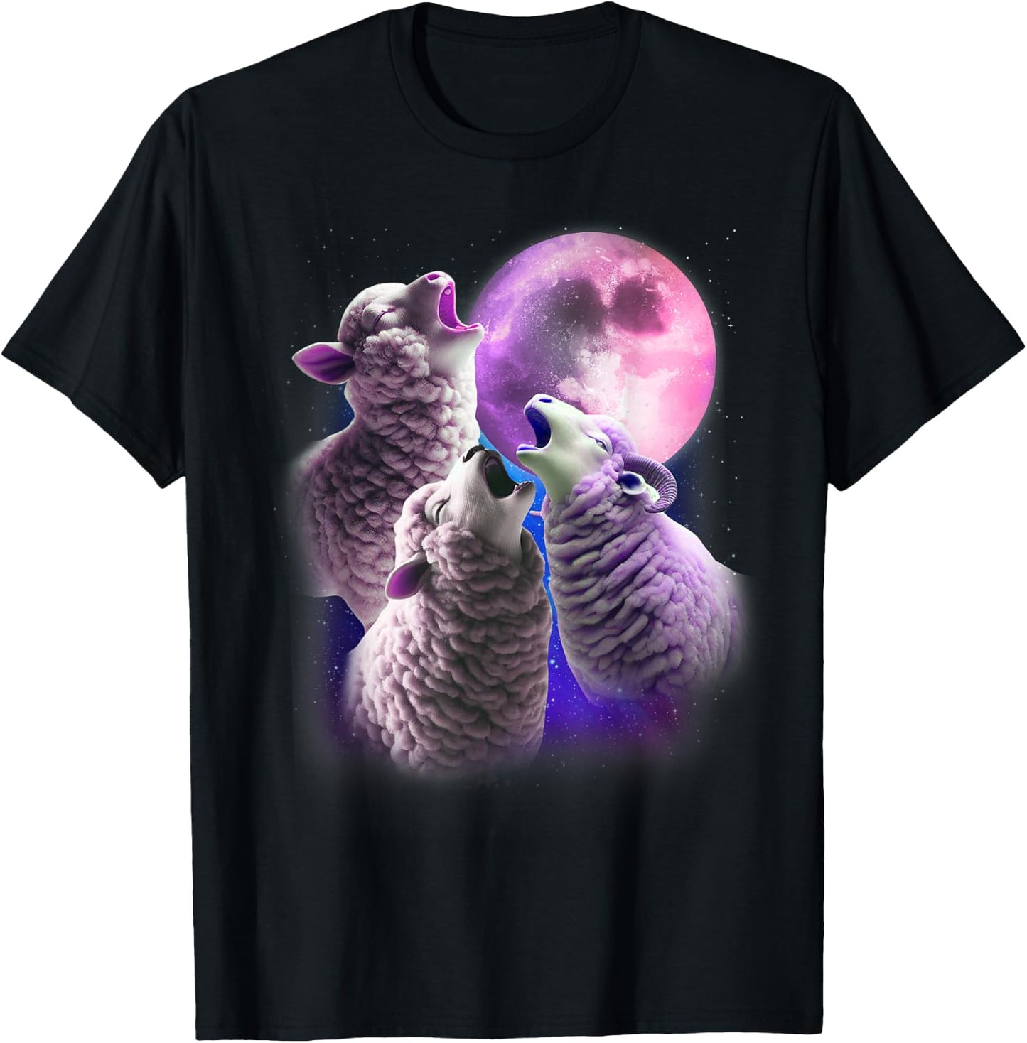 3 Sheeps Howling At The Moon Funny Sheep Animal Lover Farmer T-Shirt - T-Shirt | Black