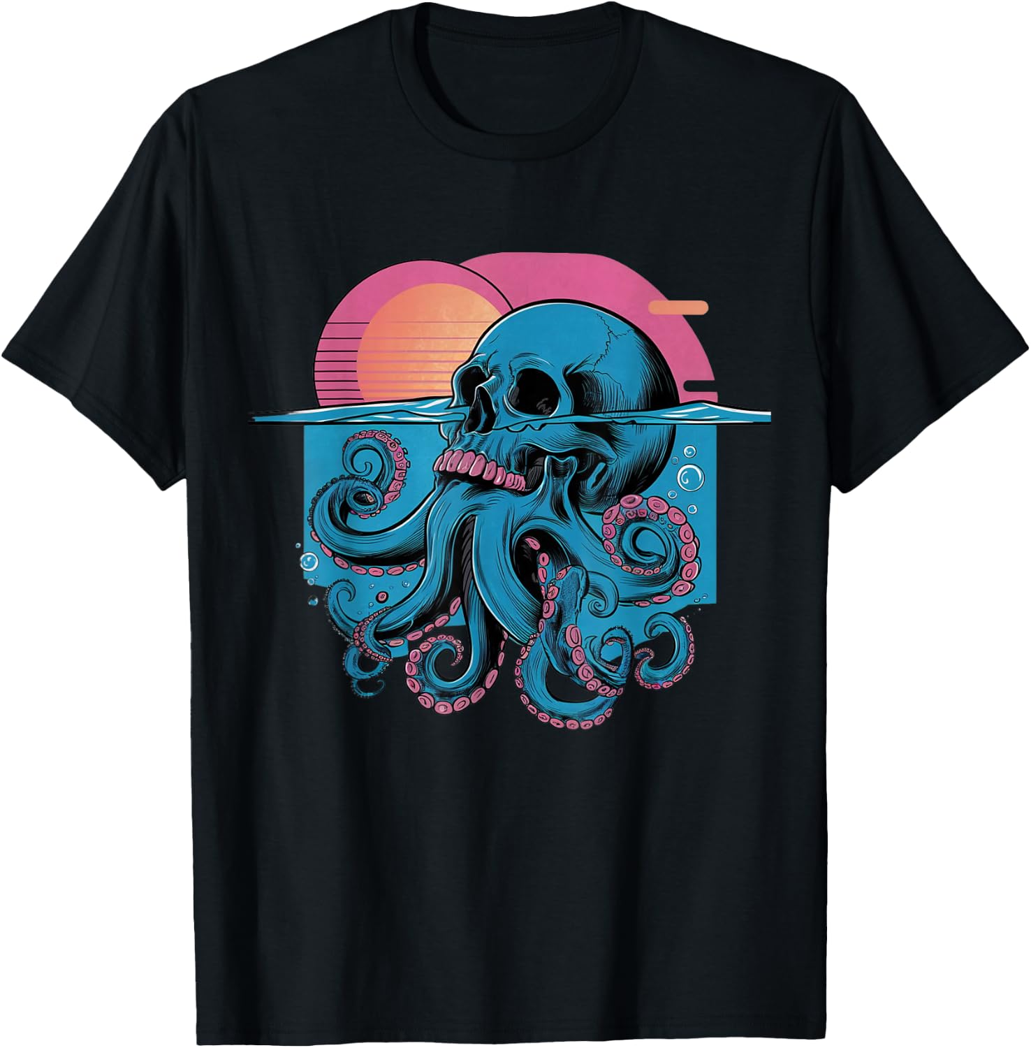 Octopus Skull Halloween Skeleton Graphic Men Women Kids T-Shirt - T-Shirt | Black