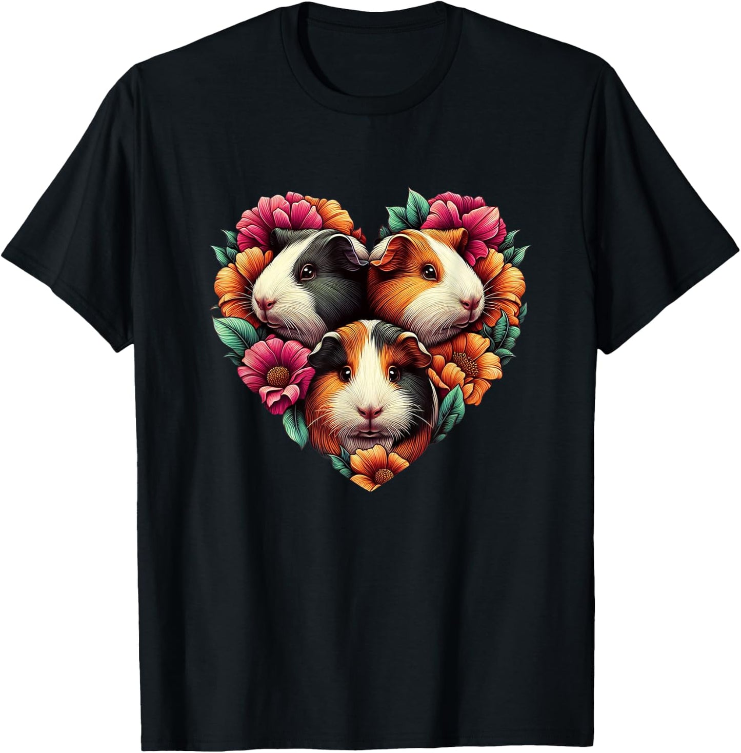 Guinea pigs Love Heart of Kids women Teen Girls T-Shirt - T-Shirt | Black