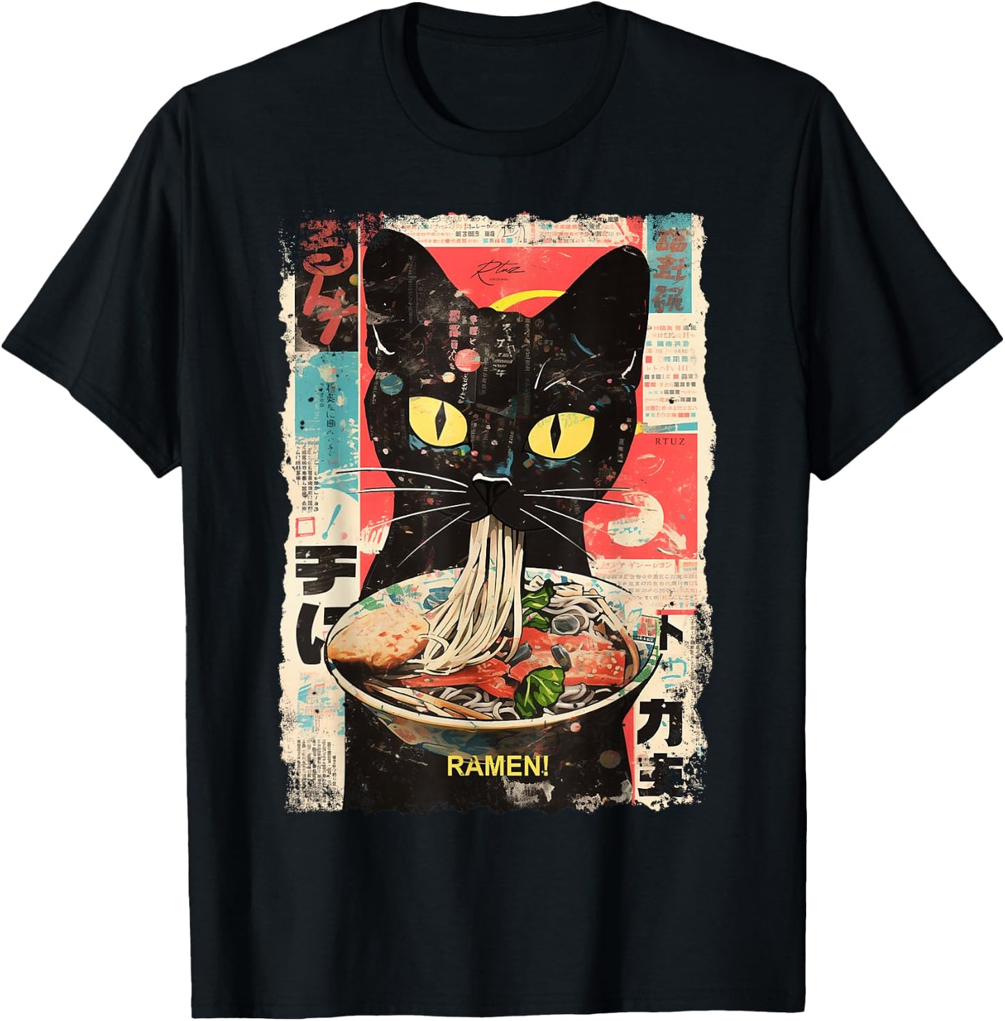 Ramen Nudeln Katze Japan Y2K Kawaii Retro Katzen Manga Anime T-Shirt - T-Shirt | Black