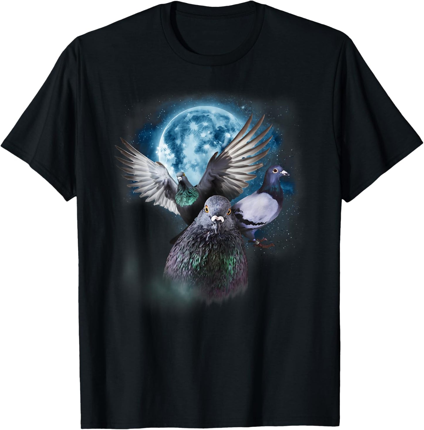 Funny Pigeon Shirt Funny Pigeons Howling on the Moon , black T-Shirt - T-Shirt | Black