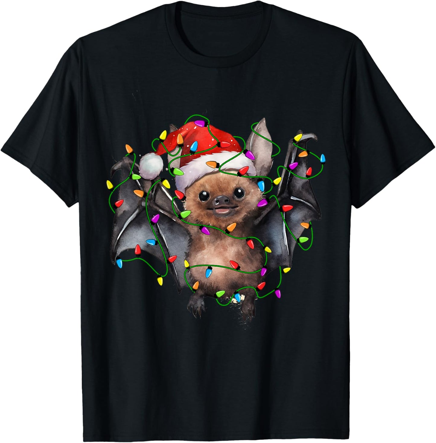 Bat Santa Christmas Tree Lighting Xmas Funny T-Shirt - T-Shirt | Black
