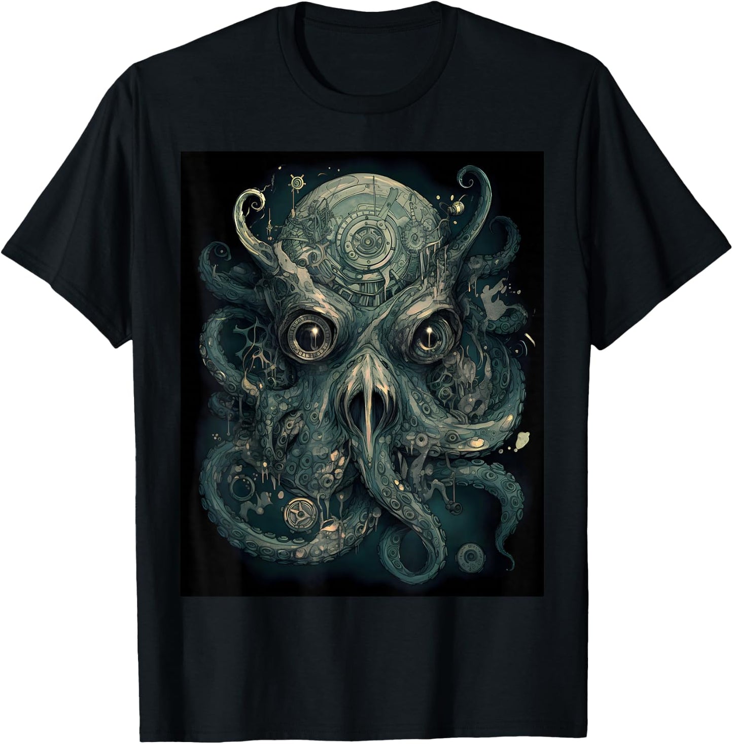 Octopus Steampunk Cyber Grunge Fantasy Women Men T-Shirt - T-Shirt | Black