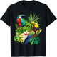 Tropical Bird Rainforest Jungle Green Flowers , black T-Shirt - T-Shirt | Black