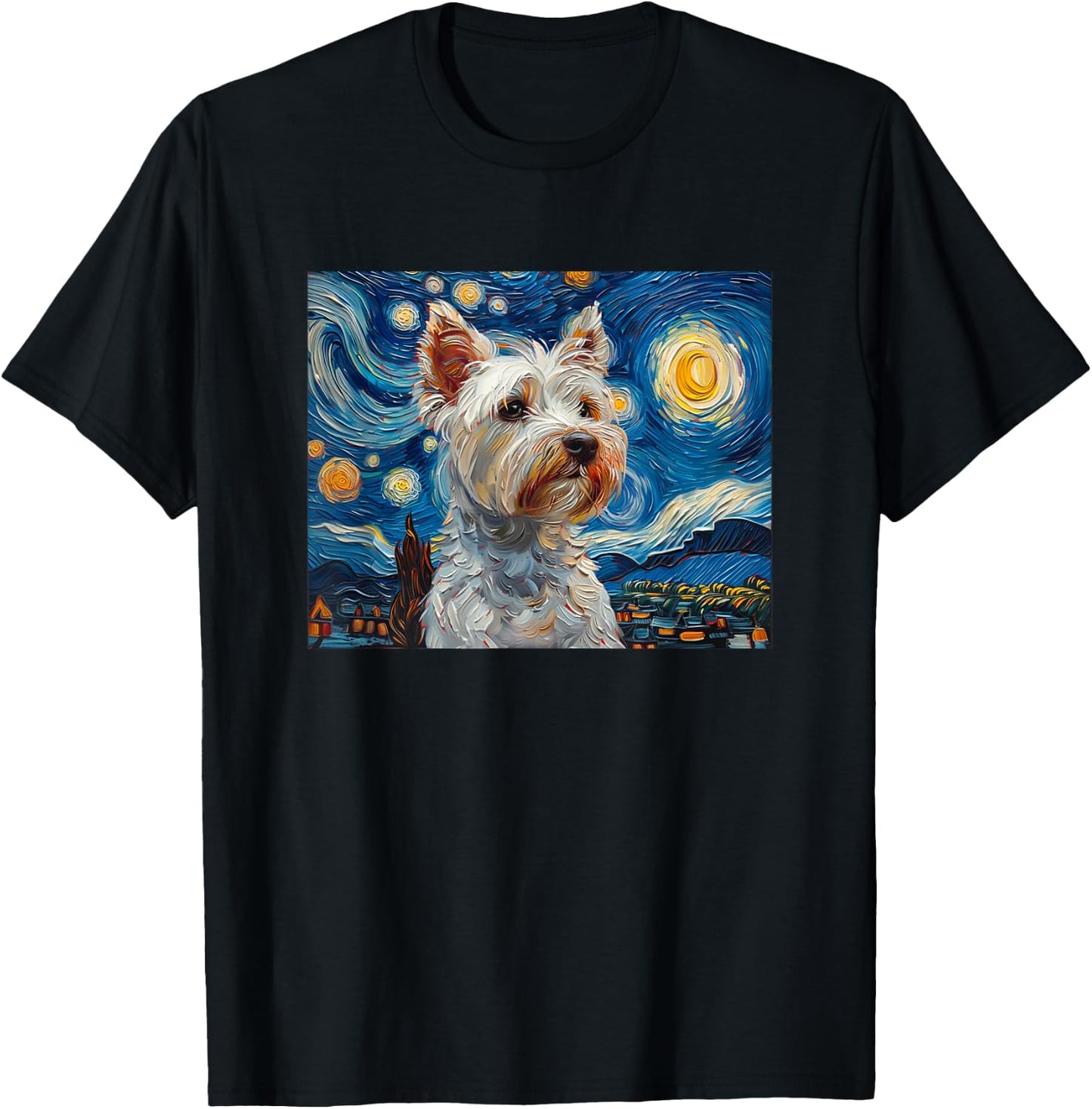 Cute Kids Mom Art Starry Nights Westie Dog Lover T-Shirt - T-Shirt | Black