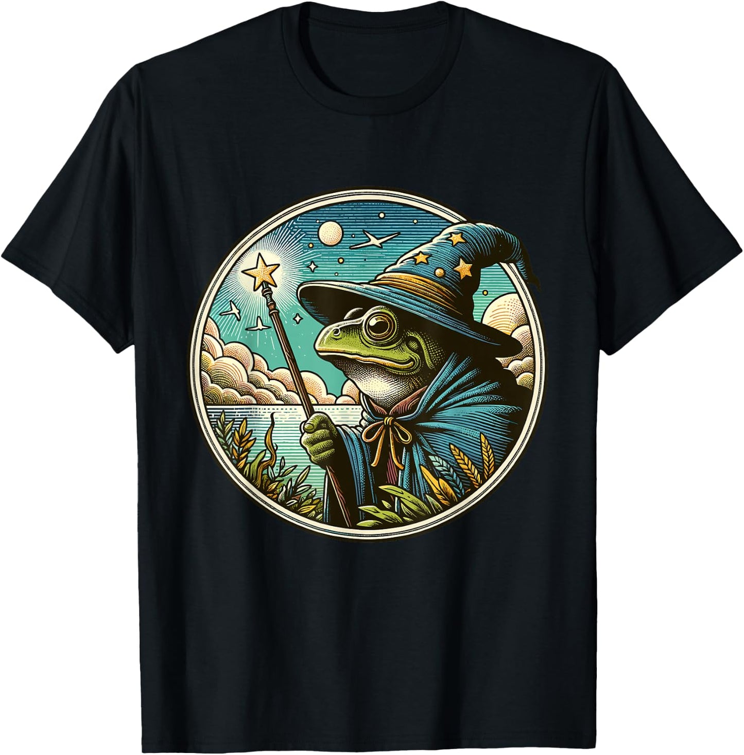 Whimsical Frog Wizard T-Shirt - T-Shirt | Black