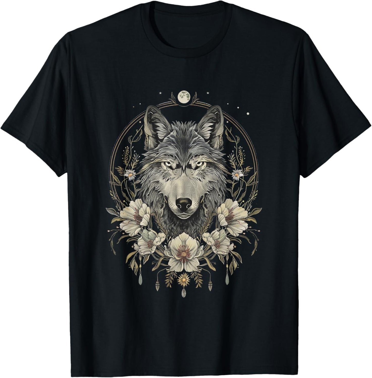 Enchanted Forest Wolf Guardian T-Shirt - T-Shirt | Black