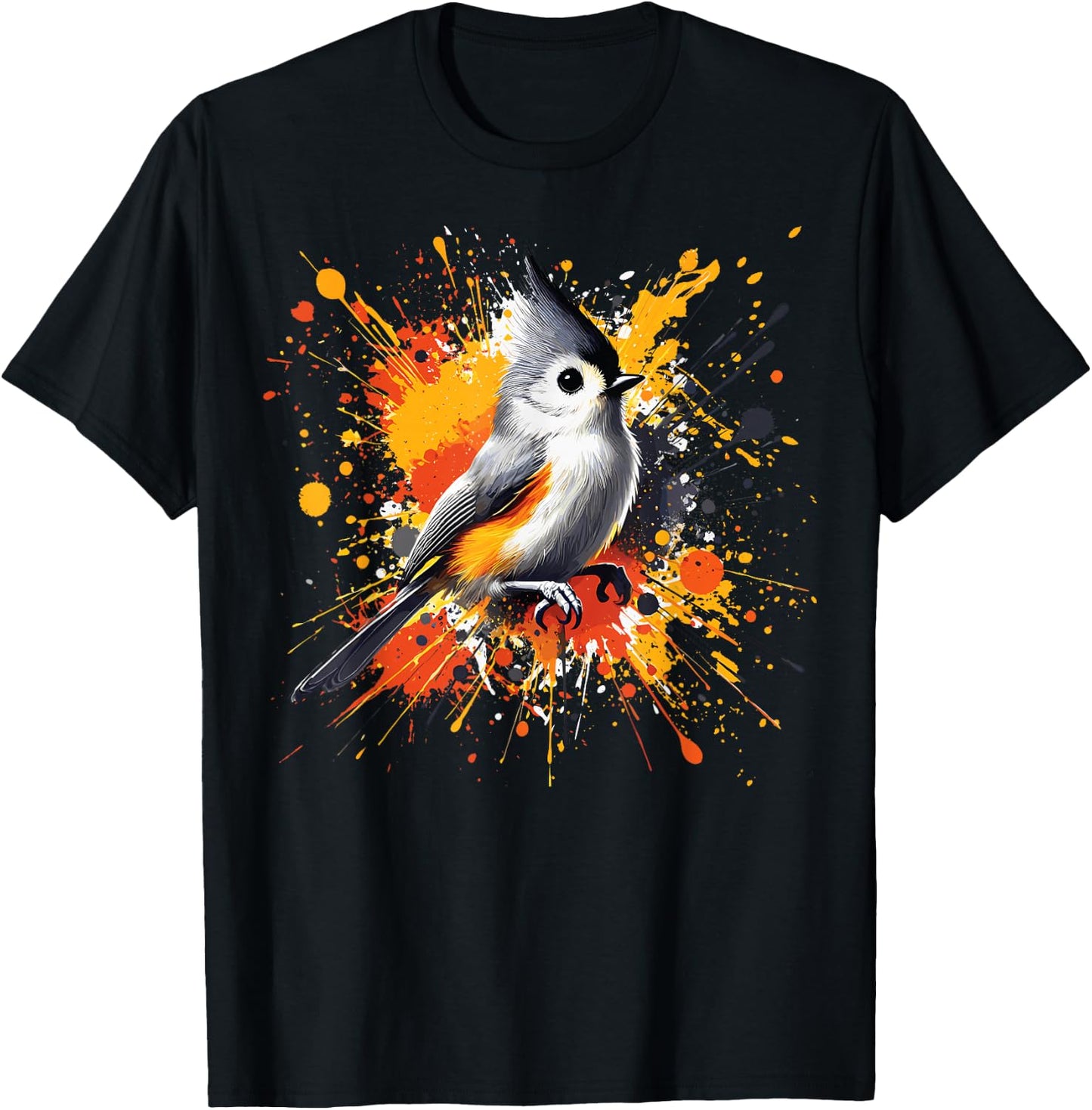 Tufted Titmouse Bird Illustration, Tufted Titmouse T-Shirt - T-Shirt | Black