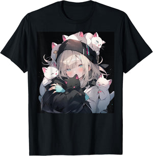 Anime and Cat Lovers for Teen Manga Kawaii Graphic Otaku , black T-Shirt - T-Shirt | Black