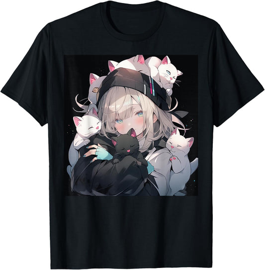 Anime and Cat Lovers for Teen Manga Kawaii Graphic Otaku , black T-Shirt - T-Shirt | Black