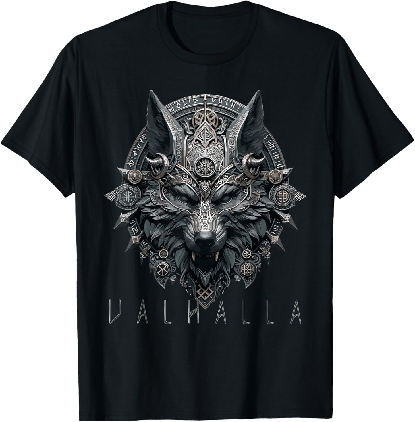 Valhalla Odin Runes Norse Wolf Mask Viking Compass Man Woman T-Shirt - T-Shirt | Black