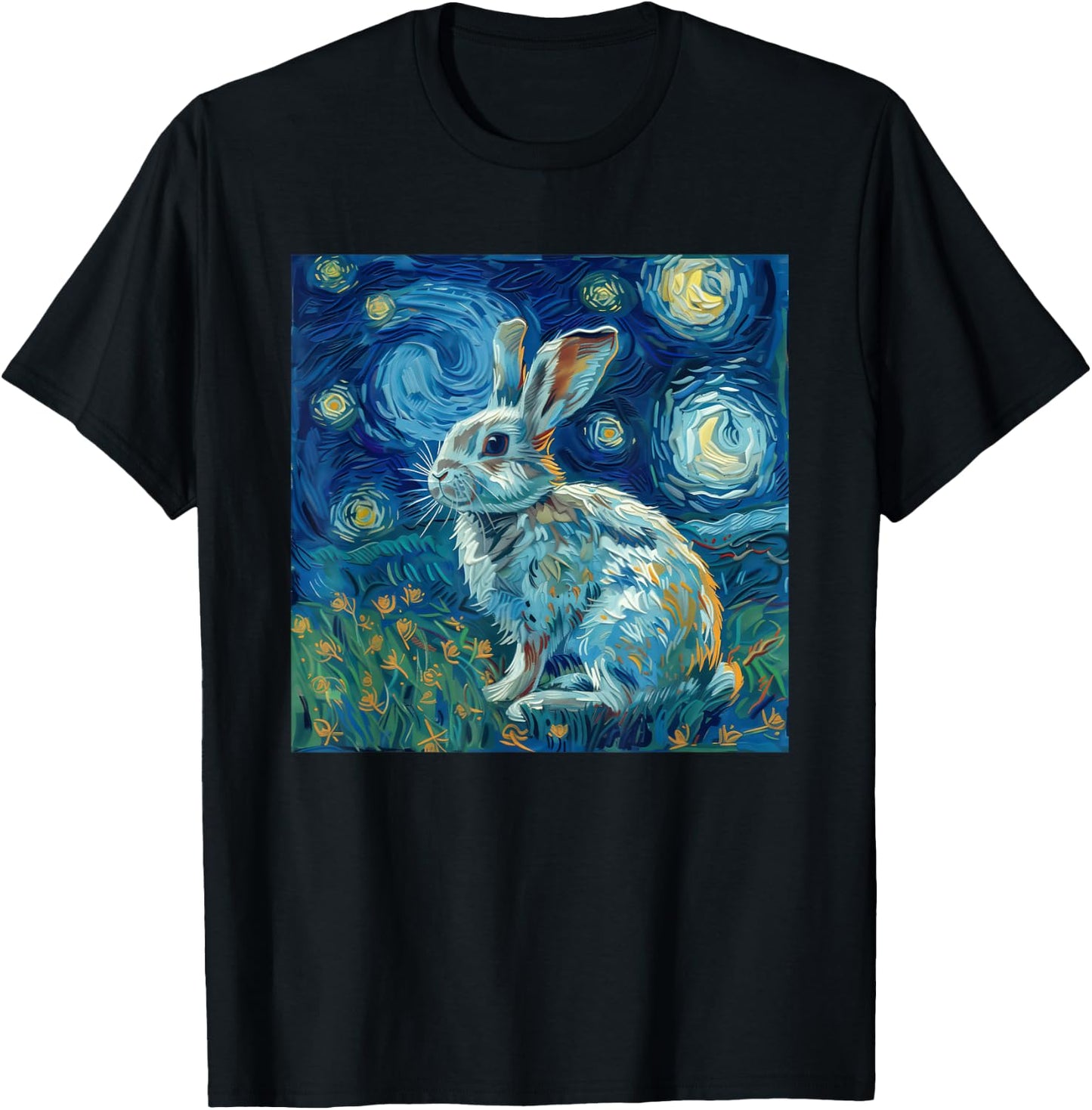 Bunny Rabbit Van Gogh Style Starry Night T-Shirt - T-Shirt | Black