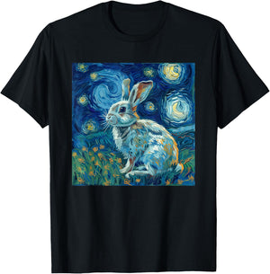 Bunny Rabbit Van Gogh Style Starry Night T-Shirt - T-Shirt | Black