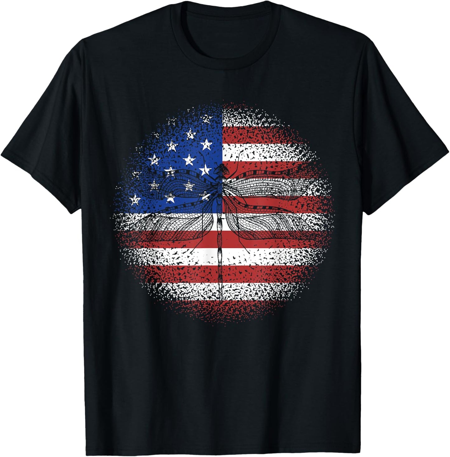 Dragonfly American Flag USA Patriotic 4th Of July Women Kids Men T-Shirt - T-Shirt | Black